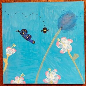 Blue and Gold Floral Canvas home Art